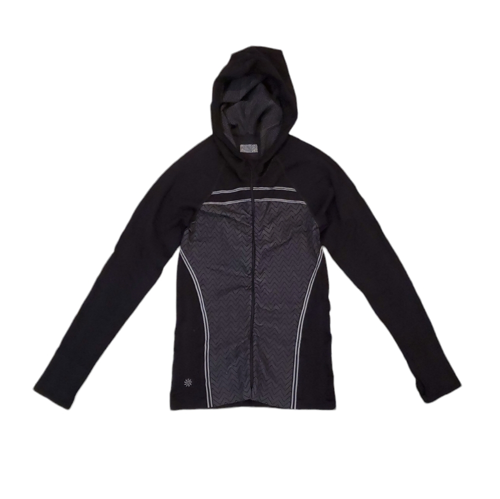 Athleta Women’s Twist Seamless Full Zip Hoodie Black White Medium